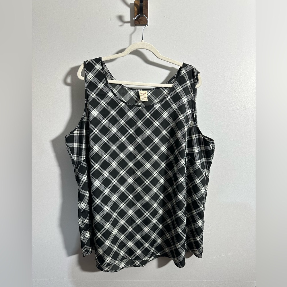 Faded Glory Women’s 3X Black White Plaid Sleeveless Blouse | SKU 0531